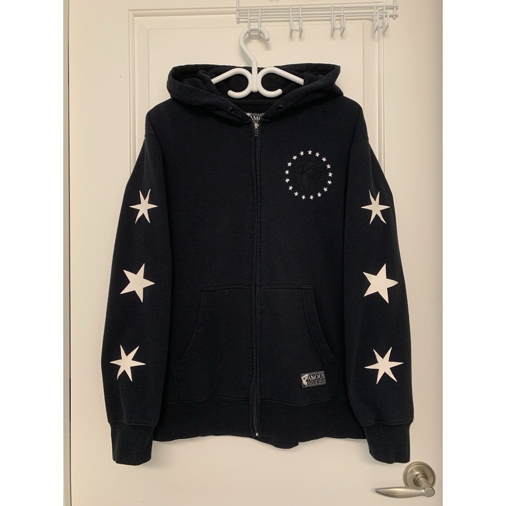 VTG Y2K Famous Stars And Straps Hoodie Large Black White Full Zip Spellout Skate